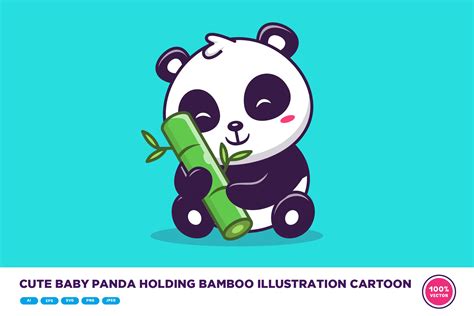Cute Baby Panda Holding Bamboo Masterbundles