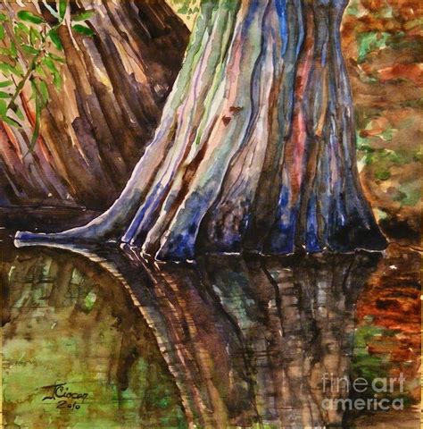 Cypress Tree Reflection Painting By Ciocan Tudor Cosmin
