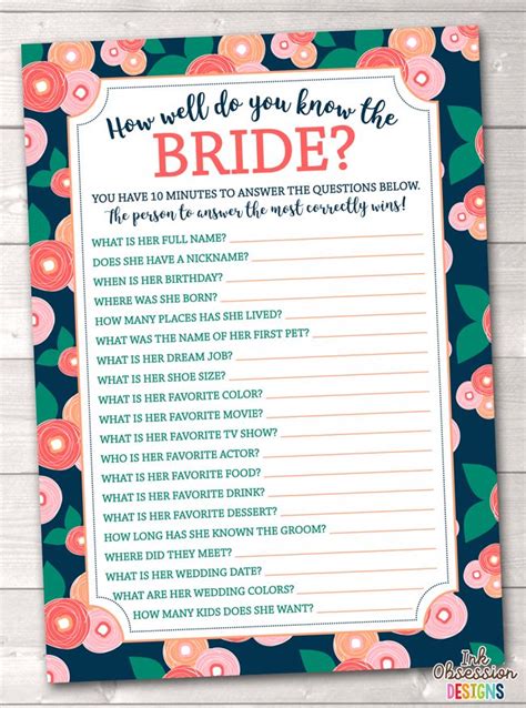 Spring Bloom How Well Do You Know The Bride Printable Bridal Shower