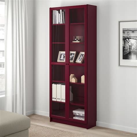 Billy Bookcase With Glass Doors Dark Red 31 12x11 34x79 12 Ikea