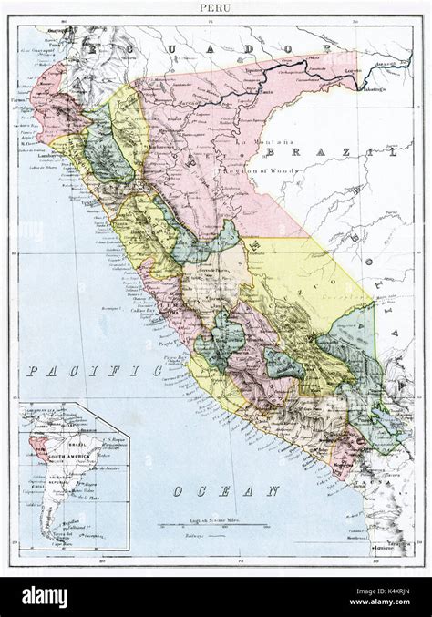 Antique Map Circa 1875 Of Peru Stock Photo Alamy