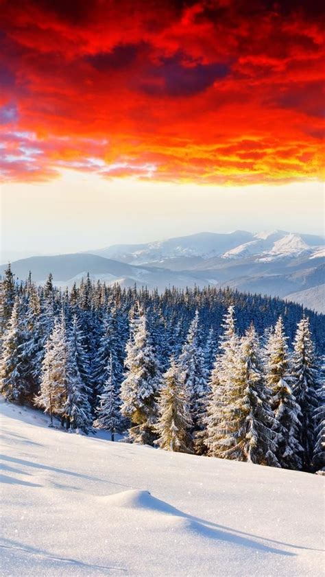 Mountain Sunset Scenery Wallpaper Winter Scenery