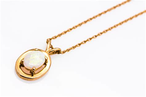 Women S Vintage 14K Yellow Gold Opal Necklace 16 25 766544906061 EBay