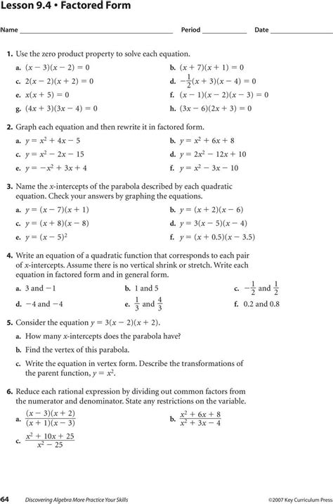 Solving for y worksheet