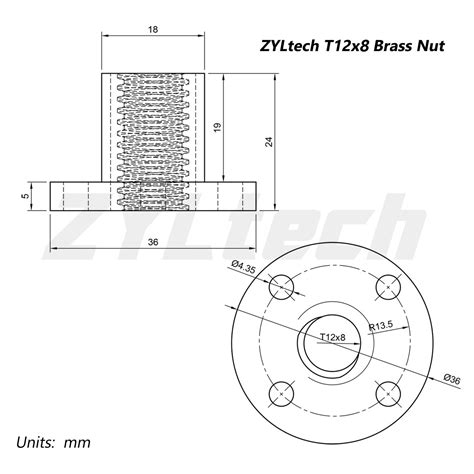 12mm T12x8 Trapezoidal Acme Lead Screw W Brass Nut Custom Length Up