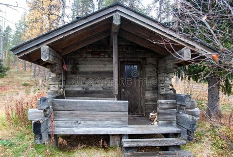 Exterior Of Traditional Finnish Sauna In Taiga Forest