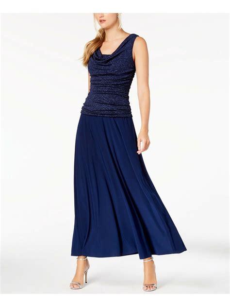 R M RICHARDS Womens Navy Lace Sequined Sleeveless Scoop Neck Maxi