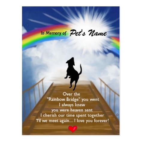 I saw the most beautiful rainbow and on the other side were meadows rich and beautiful lush and green and. Rainbow Bridge Memorial Poem for Dogs Postcard | Zazzle