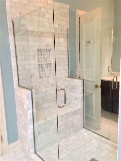 Updated Shower Walk In Shower With Two Glass Doors All Custom Tile Including A Bench And