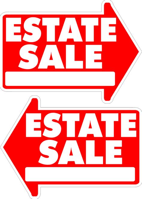 Estate Sale Signs Arrow Shape With Frame White/Red Low As $8.95ea ...