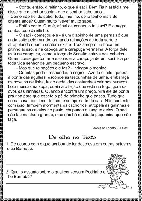 Textos Para Interpretação 5° Ano ~ Atividades Escolares