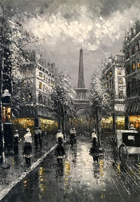 20th Century Original Oil On Canvas Painting Of Paris At Night By R