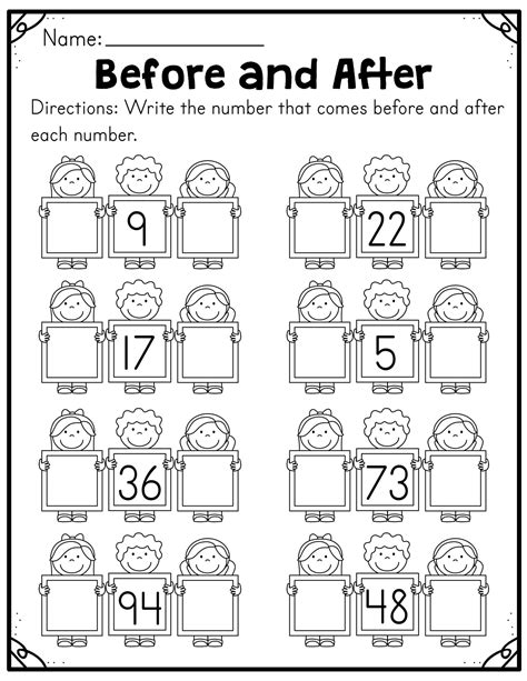 Kindergarten Math Worksheets Before And After Before And After And
