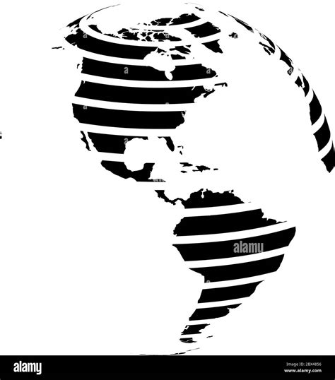 Striped Earth Globe Focused On Americas Black Vector Illustration