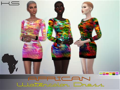 The Sims Resource African Watercolor Dress Set 6