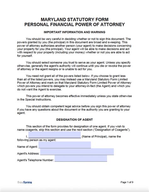Free Maryland Power Of Attorney Forms Pdf Word