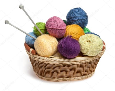 Knitting Yarn Balls And Needles In Basket — Stock Photo © Ziablik 17697505