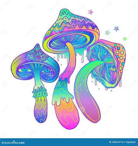 Magic Mushrooms. Psychedelic Hallucination. Vibrant Vector Illustration