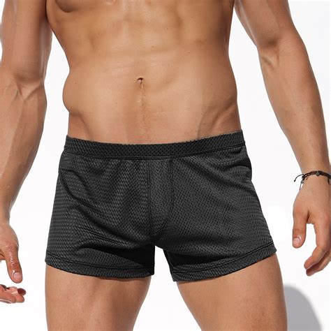 Mens Sexy Sports Shorts Solid Color Mesh Fabric Quick Drying Breathable Fitness Shorts In