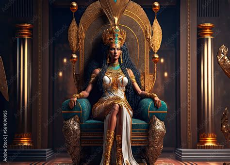 egyptian queen cleopatra sitting on a throne generative ai stock illustration adobe stock