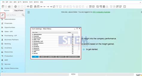 How To Show And Hide Sap Business One Side Menu Sap Business One