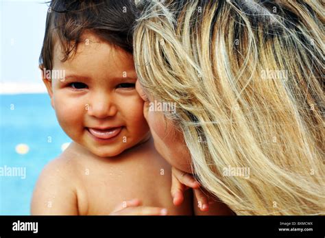Mother And Son On Beach Stock Photo Alamy