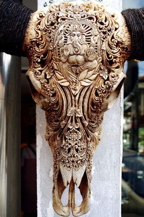 Strange Intricate Sculpture On A Skeleton Steer Skull Skull Art