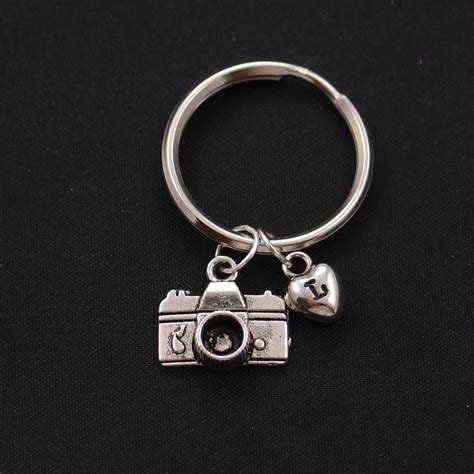 Small Camera Keychain Sterling Silver Filled Initial
