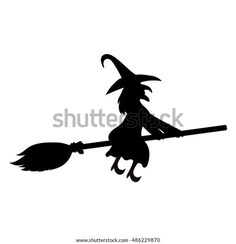 Scary Witch Witch Flying On Broom Stock Vector Royalty Free 486229870