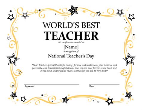 National Teachers Day Certificate Microsoft Publisher 2007 Template