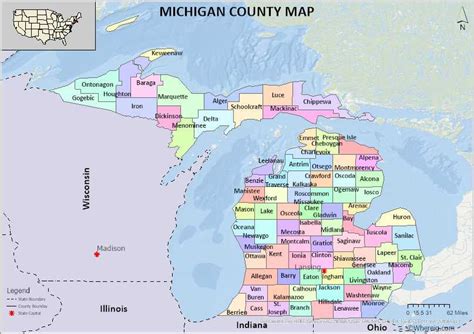 Michigan County Map List Of Counties In Michigan With Seats