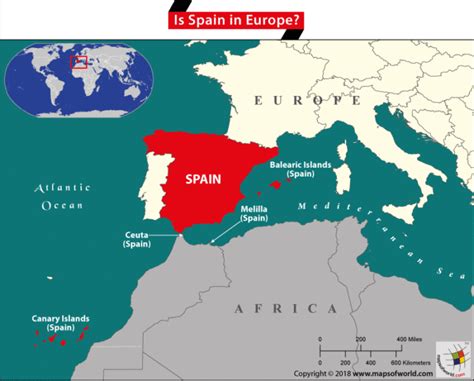 Die karte von europa zeigt alle 47 staaten des kontinents, wobei sowohl die staaten an sich als auch ihre hauptstädte und weitere große bzw. Map highlights location of Spain in Europe with its ...