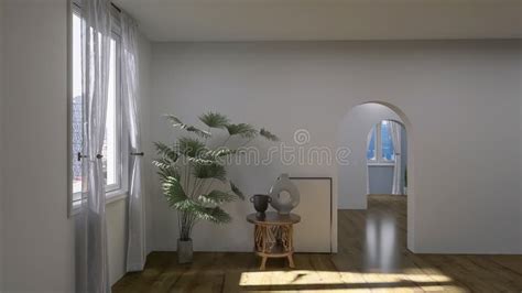 Living Room Interior Design Plant 3d Render 3d Illustration Minimal