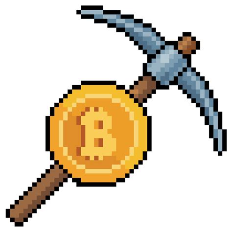 Pixel Art Pickaxe And Bitcoin Bitcoin And Cryptocurrency Mining Vector