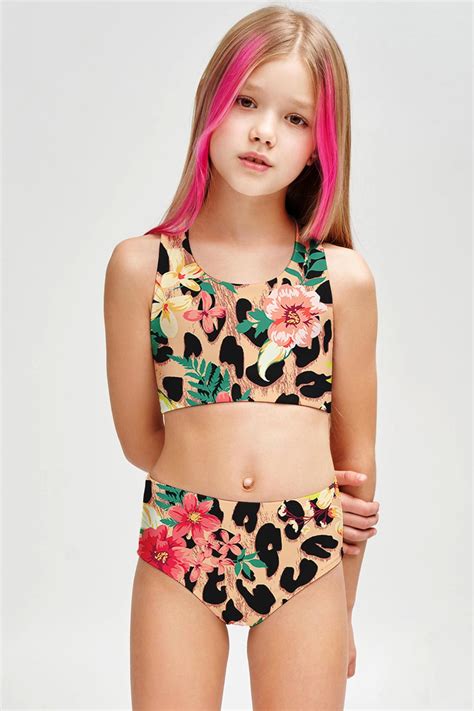 Wild And Free Claire Brown Leopard Print Two Piece Swimwear Set Girls Pineapple Clothing