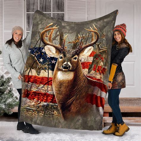 Deer Hunting Blanket Beautiful Deer American Flag Blanket T For