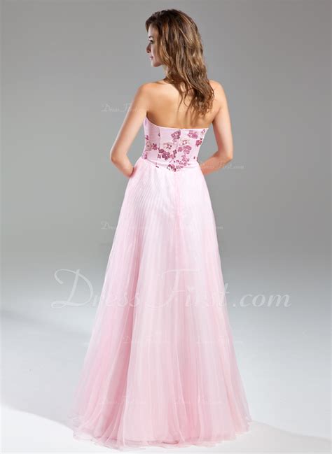 A Lineprincess Strapless Floor Length Organza Prom Dress With Beading