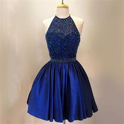 Halter Satin Short Homecoming Dress Royal Blue Homecoming Dress With