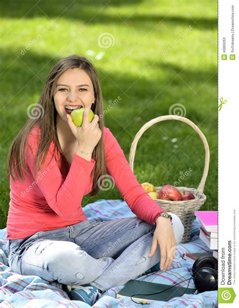 Young Woman In Nature Is My Hobby Stock Image Image Of Grass Books