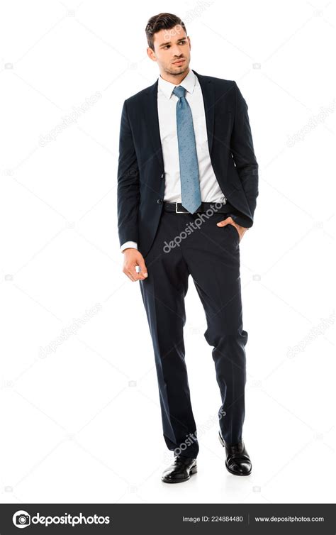 Serious Handsome Businessman Suit Standing Isolated White — Stock Photo