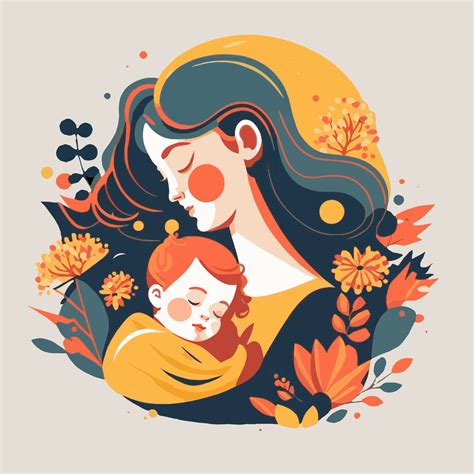 Happy Mothers Day Mom Hug Lovely Baby Floral Background Vector Flat