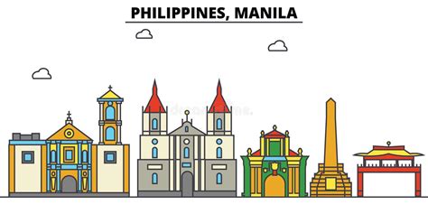 Philippines Manila City Skyline Architecture Editable Stock Vector