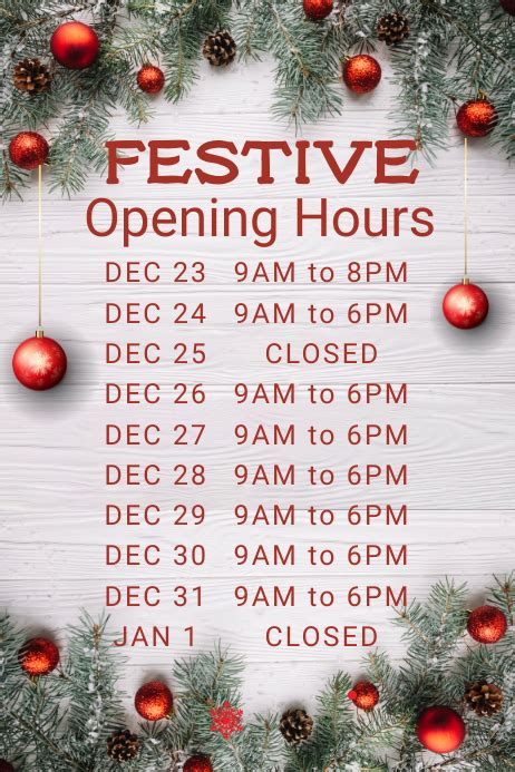 Christmas Opening Hours Poster Template Postermywall