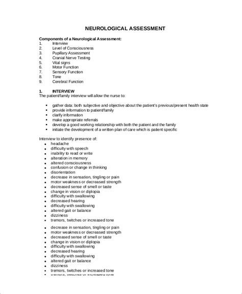 Neurological Assessment Form