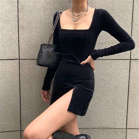 Bodycon Long Sleeve Basic Mini Dress Streetwear Etsy In 2021 Mini