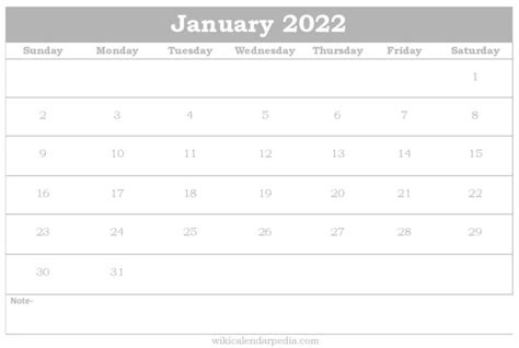 Daily Calendar 2022 January
