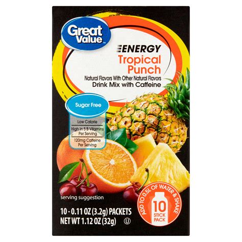 Great Value Sugar Free Tropical Punch Energy Drink Mix 112 Oz 10