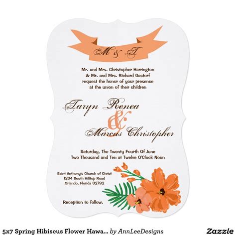 5x7 Spring Hibiscus Flower Hawa Wedding Invitation Zazzle Wedding