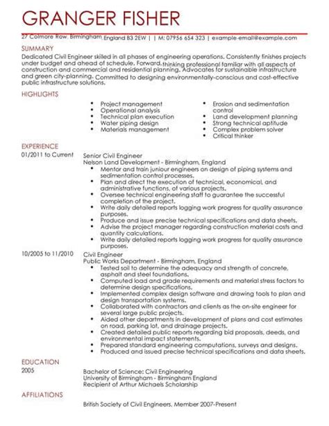 Browse resume examples for engineering jobs. Civil Engineer CV Template | CV Samples & Examples