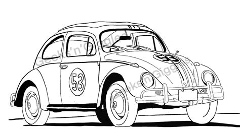 Volkswagen Beetle 1963 Herbie 53 Colouring Page Adult Etsy